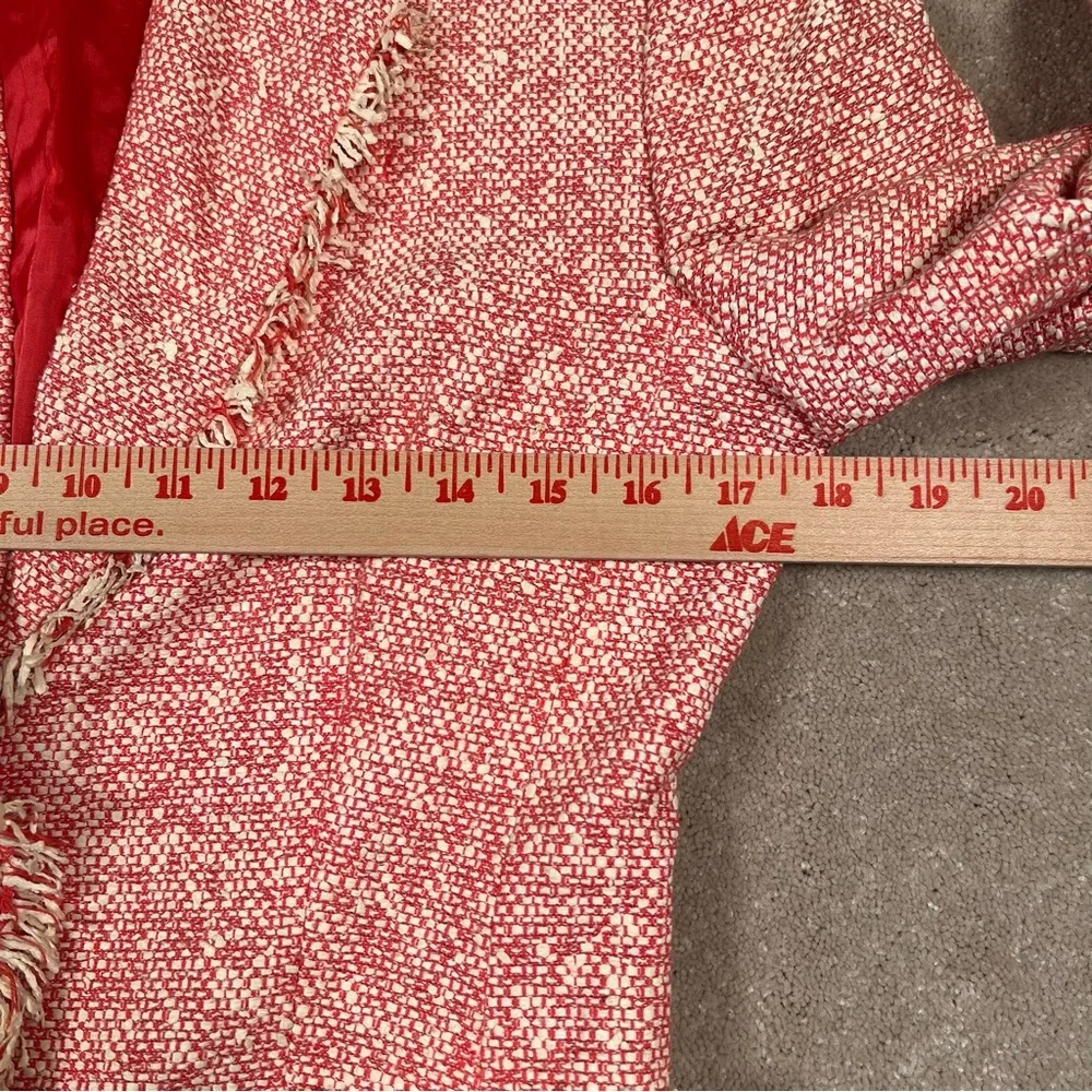 Feraud Pink/Cream Tweed 2 Button Blazer Fringe Hem Vintage Hungary Women's 6
